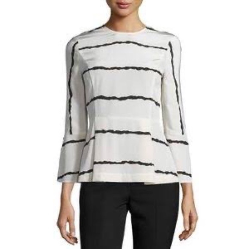 Derek Lam 10 Crosby Silk Stripe Peplum Top Beige size 6